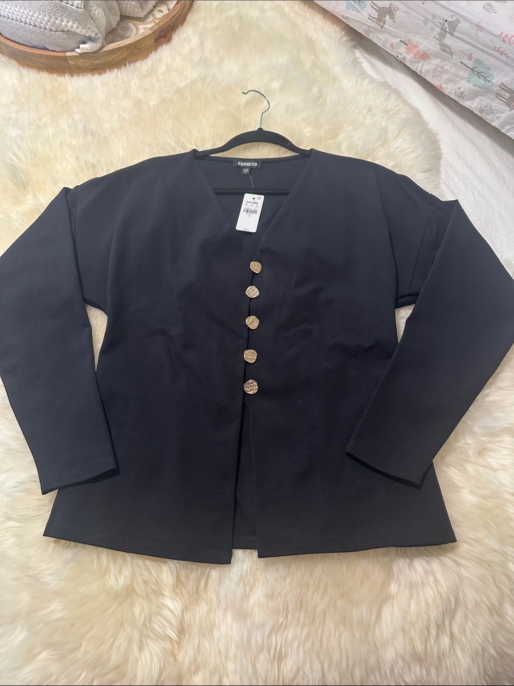 Express Black Blazer with Gold-Tone Buttons